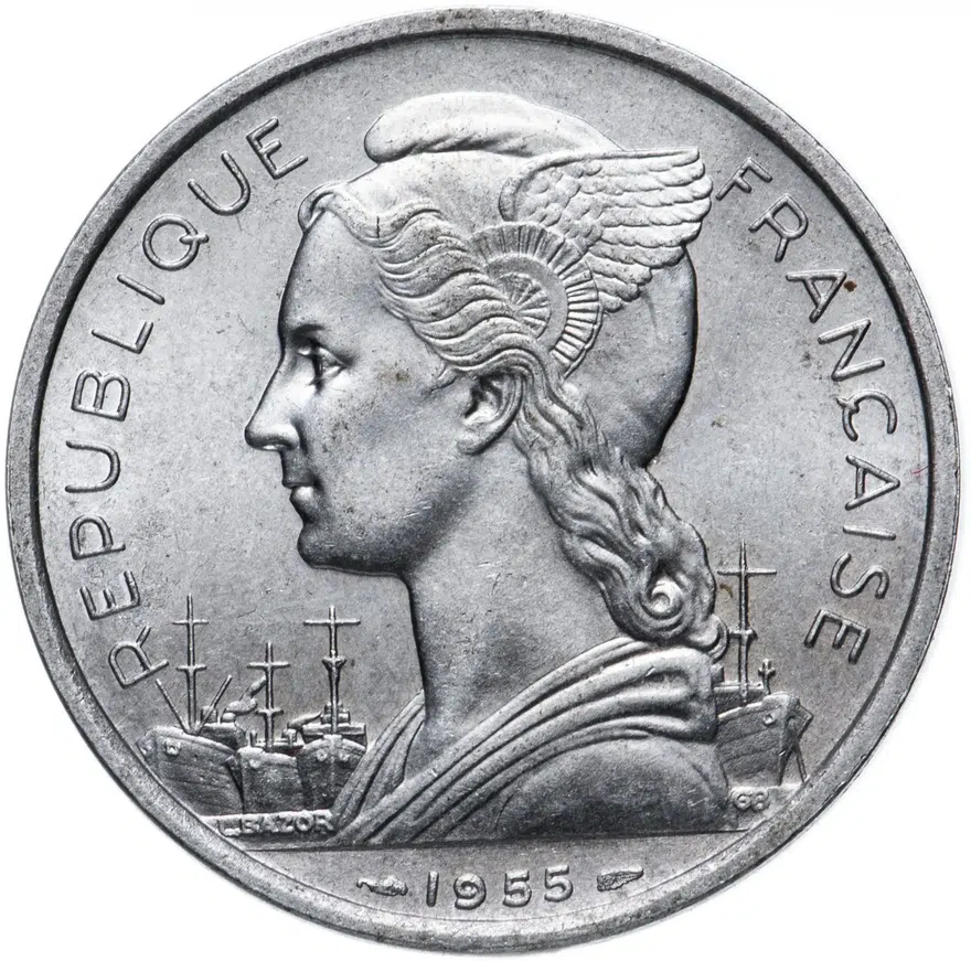 Реюньон (заморский регион Франции) 5 франков 1955, аверс