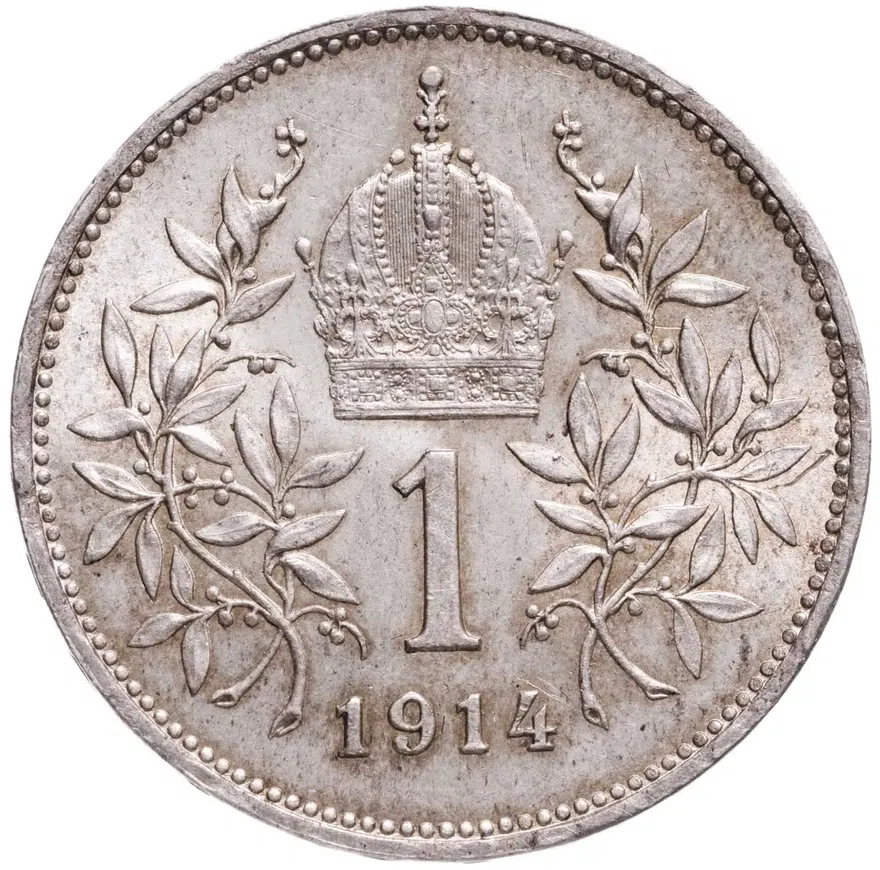 Австро-Венгрия 1 крона (crown) 1914, монета для Венгрии, аверс