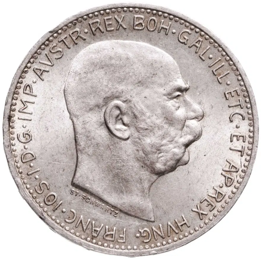 Австро-Венгрия 1 крона (crown) 1914, монета для Венгрии, реверс