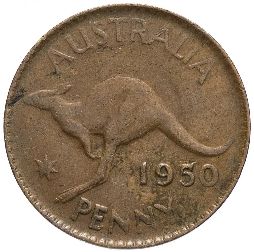 Австралия 1 пенни (penny) 1950    Без точки, реверс