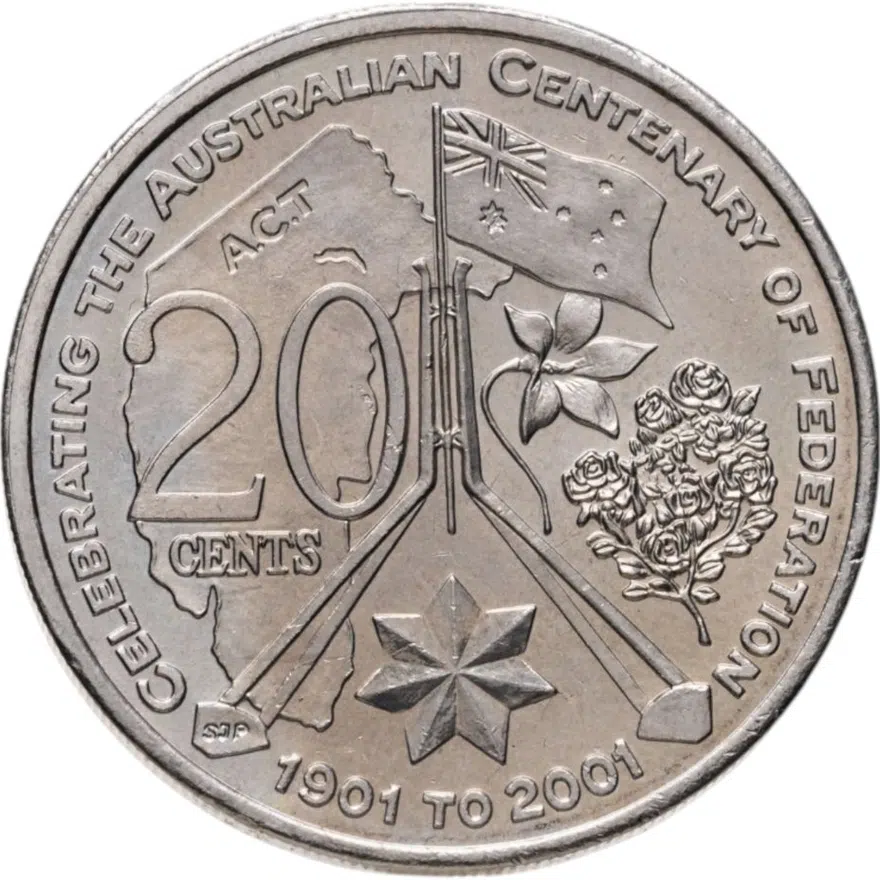 Австралия 20 центов (cents) 2001  Столетие Федерации - Австралийская Столичная Территория