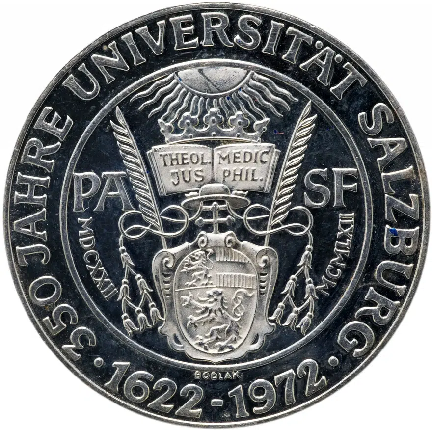 Австрия 50 шиллингов (shillings) 1972  350 лет Зальцбургскому университету, реверс