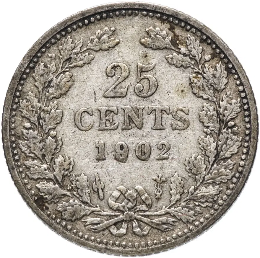 Нидерланды 25 центов (cents) 1902, реверс