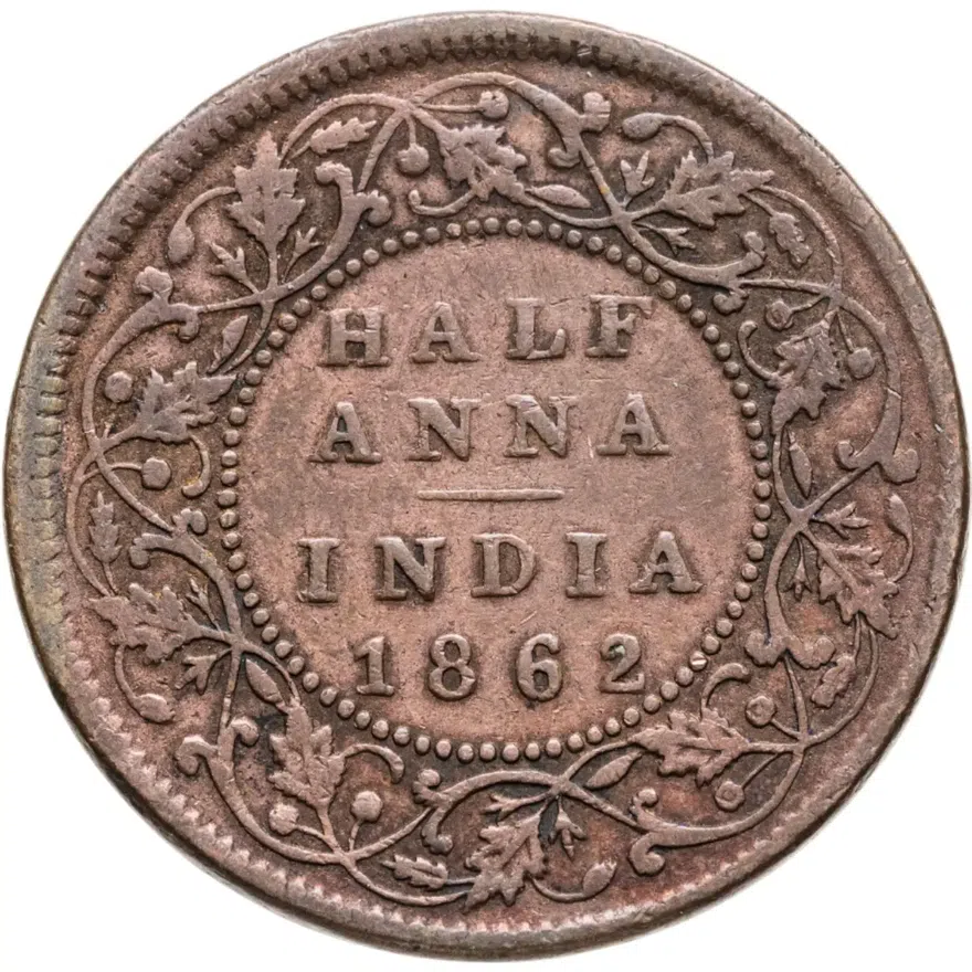 Британская Индия 1/2 анны  1862