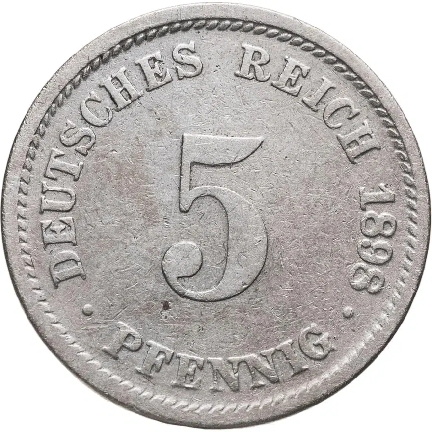Германия 5 пфеннигов (pfennig) 1898 D  знак монетного двора: "D" - Мюнхен, аверс