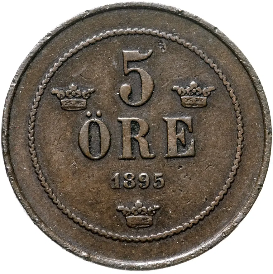 Швеция 5 эре (ore) 1895, реверс