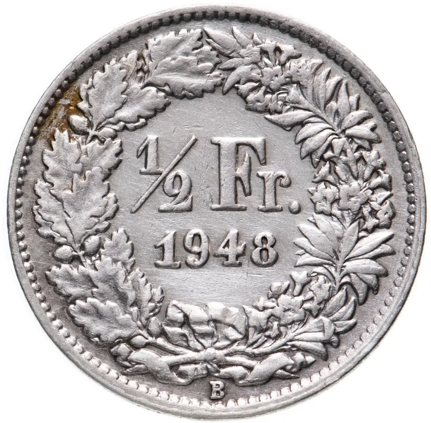 Швейцария 1/2 франка (franc) 1948, аверс