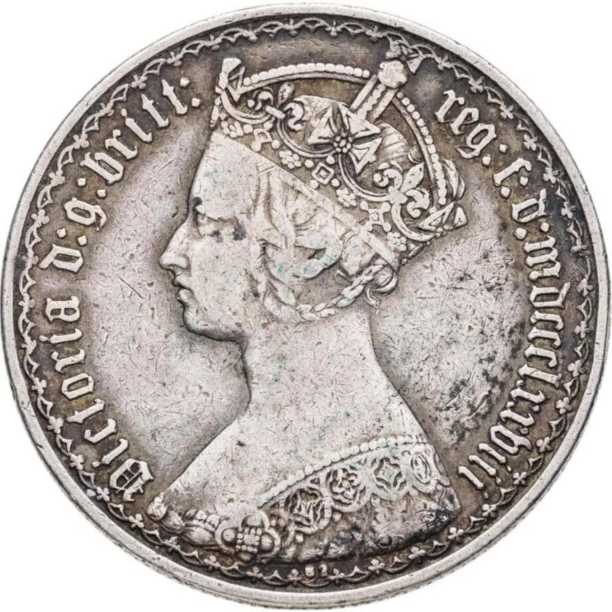 Великобритания 2 шиллинга (флорин, shillings) 1878 (т.н. "готический"), аверс