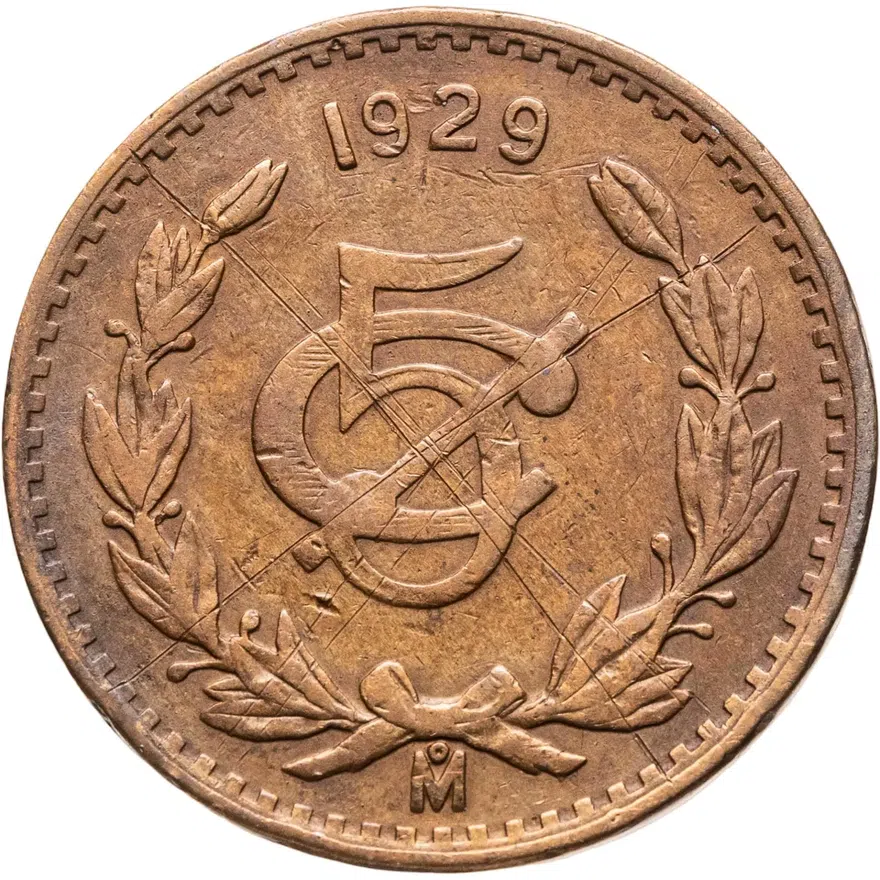 Мексика 5 сентаво (centavos) 1929, реверс