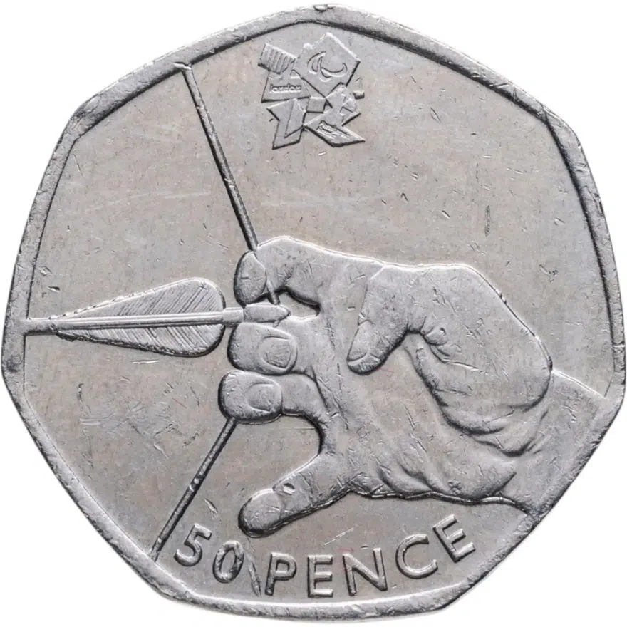 Великобритания 50 пенсов (pence) 2011  XXX летние Олимпийские Игры, Лондон 2012 - Стрельба из лука, реверс