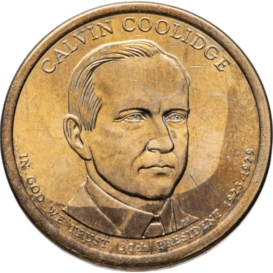 США 1 доллар (dollar) 2014 D Президент США - Калвин Кулидж (1923–1929) знак монетного двора: "D" - Денвер, реверс