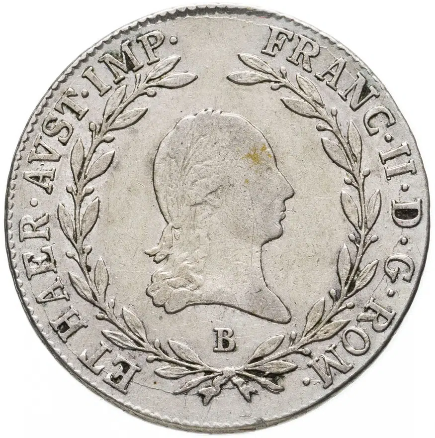 Австрия 20 крейцеров (kreuzer) 1806 B знак монетного двора "B" - Кремница