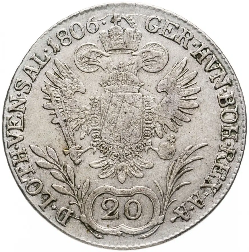 Австрия 20 крейцеров (kreuzer) 1806 B знак монетного двора "B" - Кремница, реверс