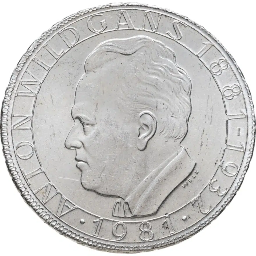 Австрия 500 шиллингов (shillings) 1981  100 лет со дня рождения Антона Вильдганса, аверс
