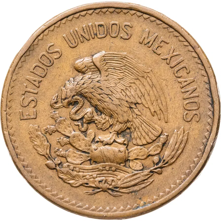 Мексика 20 сентаво (centavos) 1943  Бронза /коричневый цвет/, реверс