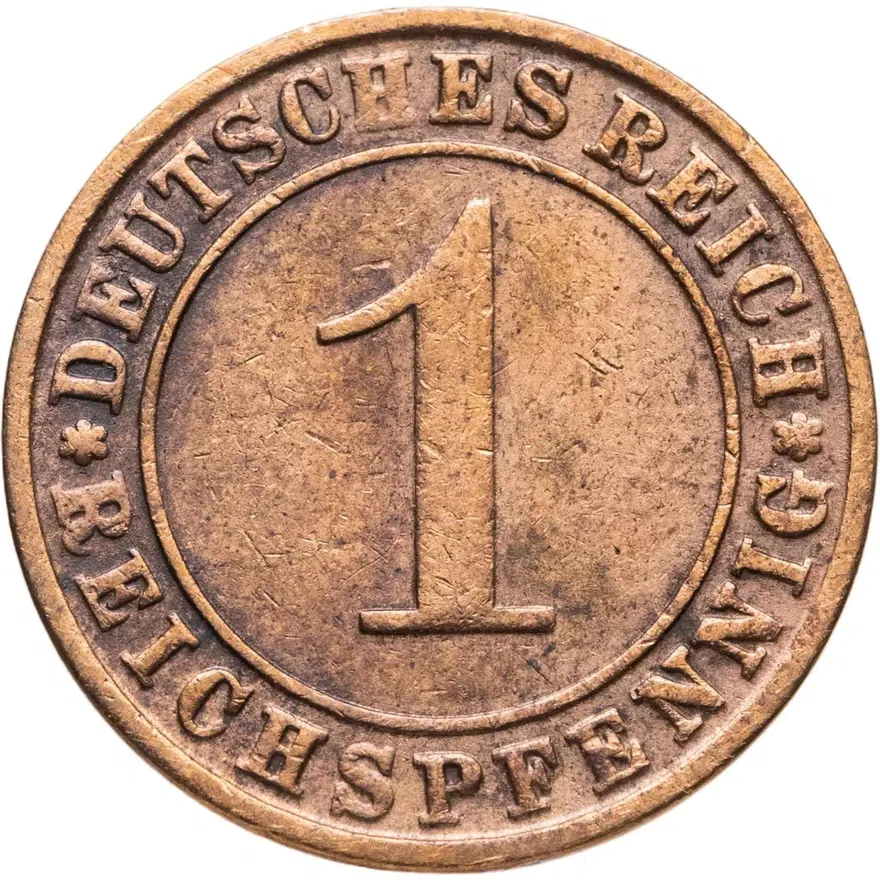 Германия 1 рейхспфенниг (reichspfennig) 1925 J  знак монетного двора "J" — Гамбург