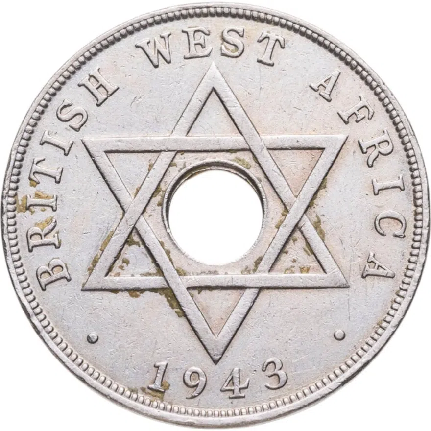 Британская Западная Африка 1 пенни (penny) 1943 без отметки монетного двора, реверс