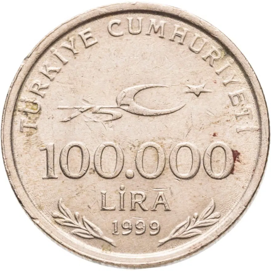 Турция 100000 лир (lira) 1999, реверс