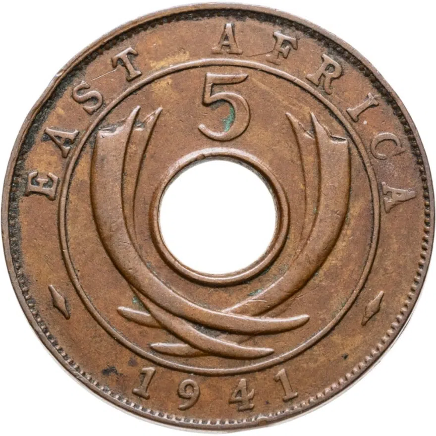 Британская Восточная Африка 5 центов 1941 без отметки монетного двора, реверс