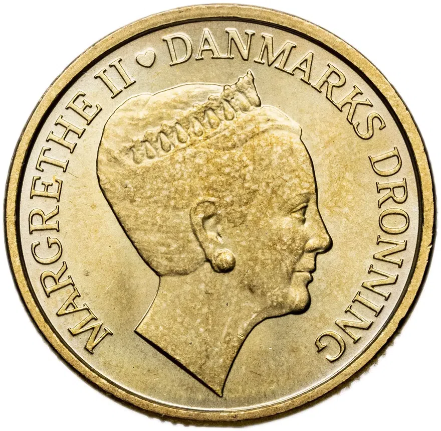 Дания 20 крон (kroner) 2010  70 лет со дня рождения королевы Маргрете II, реверс