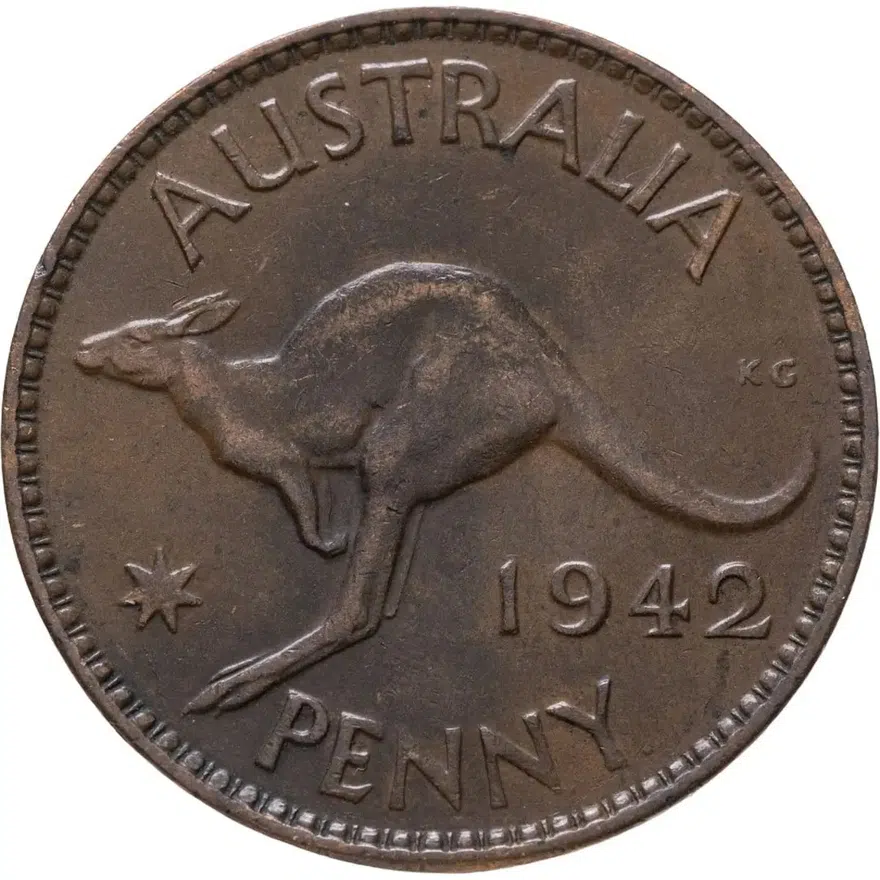 Австралия 1 пенни (penny) 1942   Точка после "PENNY", аверс