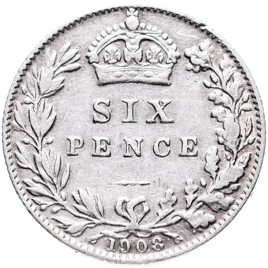 Великобритания 6 пенсов (pence) 1908, аверс