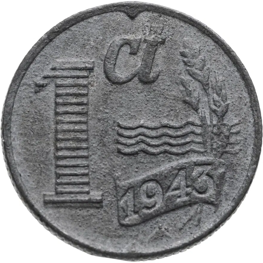 Нидерланды 1 цент (cent) 1943, аверс