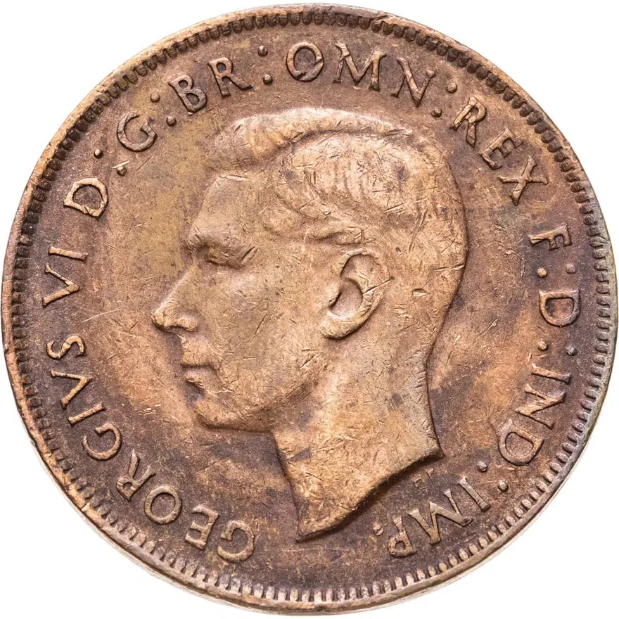 Австралия 1 пенни (penny) 1947   без точки, аверс