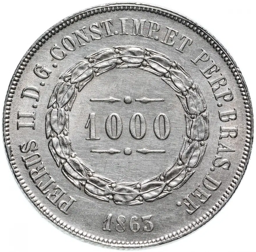 Бразилия 1000 рейс (reis) 1863, реверс