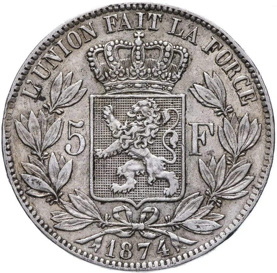 Бельгия 5 франков 1874, реверс