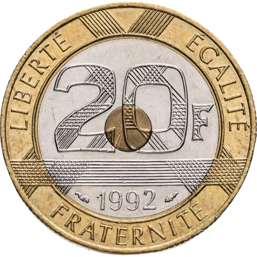Франция 20 франков (francs) 1992, реверс
