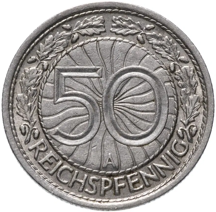 Германия (Веймарская республика) 50 рейхспфеннигов (reichspfennig) 1930 "А", реверс