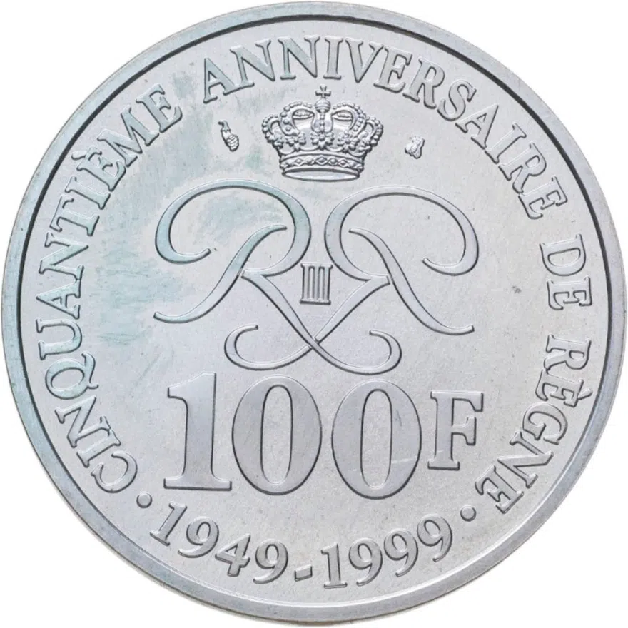 Монако 100 франков (francs) 1999  50 лет правлению Ренье III
