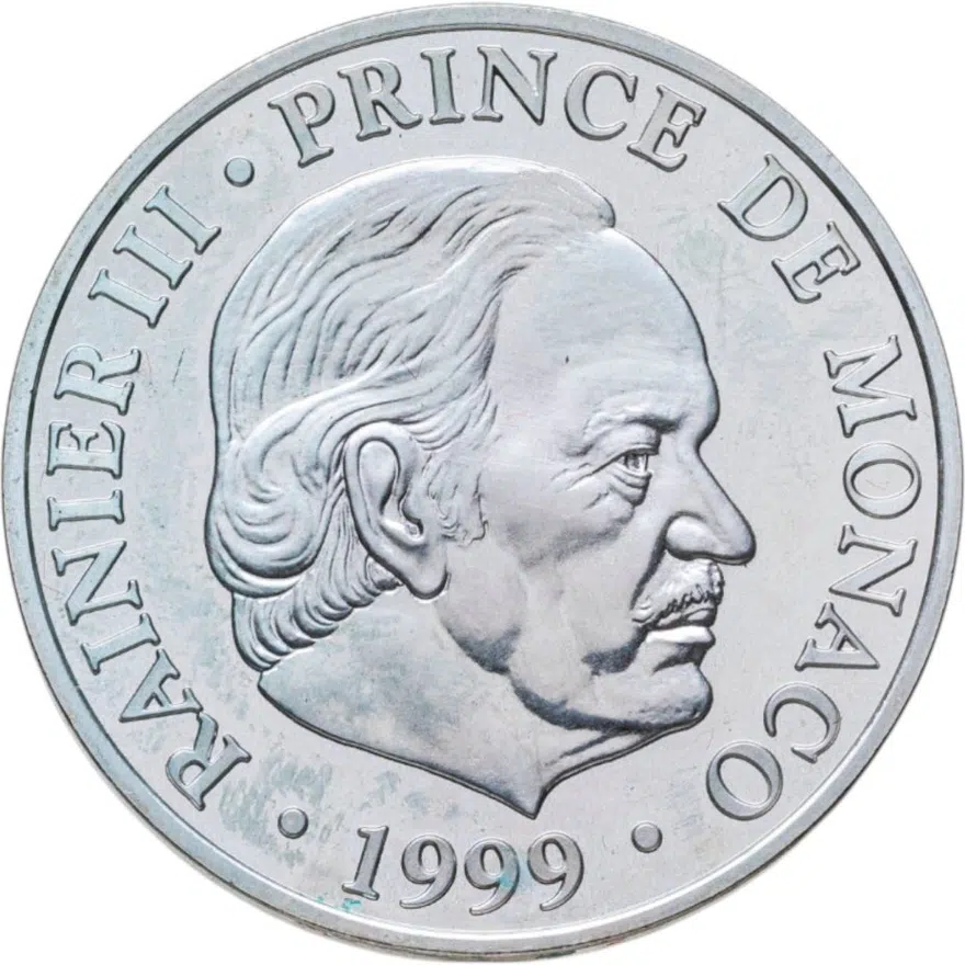 Монако 100 франков (francs) 1999  50 лет правлению Ренье III, реверс