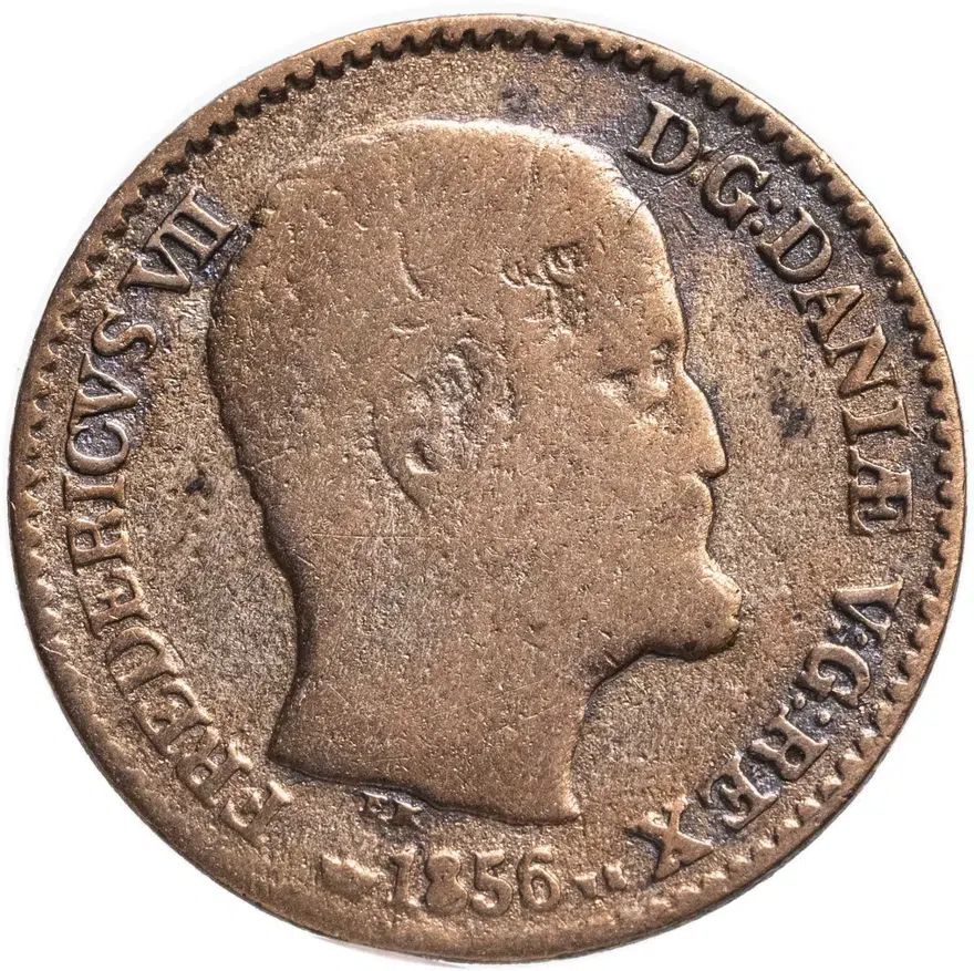 Дания 4 скиллинга ригсмонт (скиллинга-ригсмёнт, skilling rigsmont) 1856, реверс