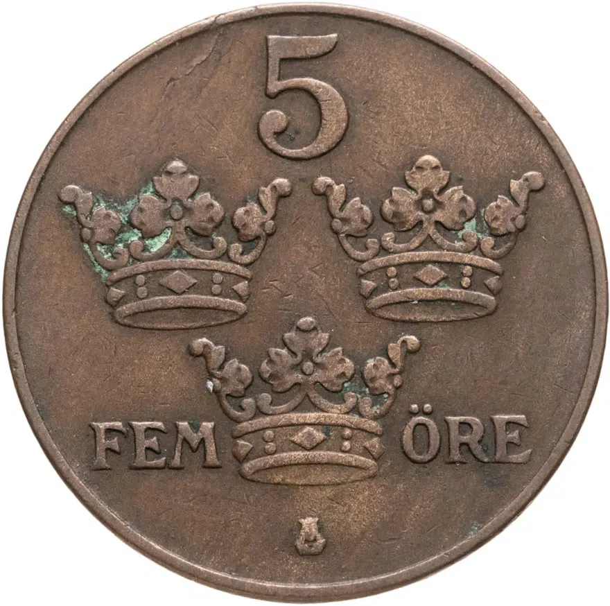 Швеция 5 эре (ore) 1936, аверс
