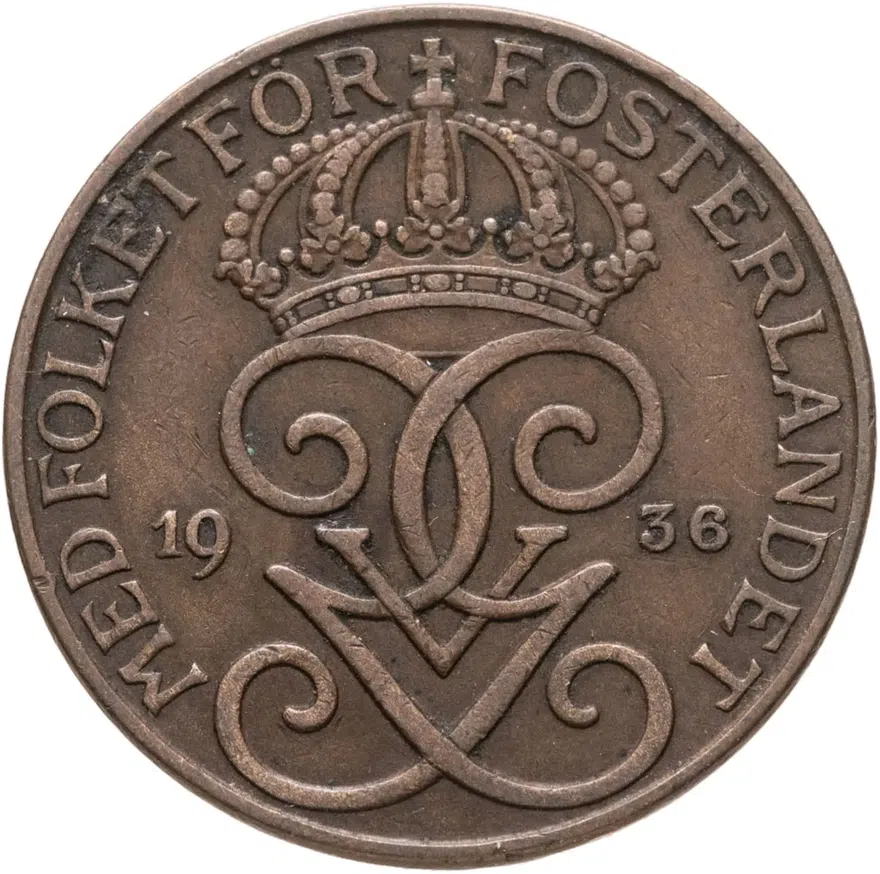 Швеция 5 эре (ore) 1936, реверс