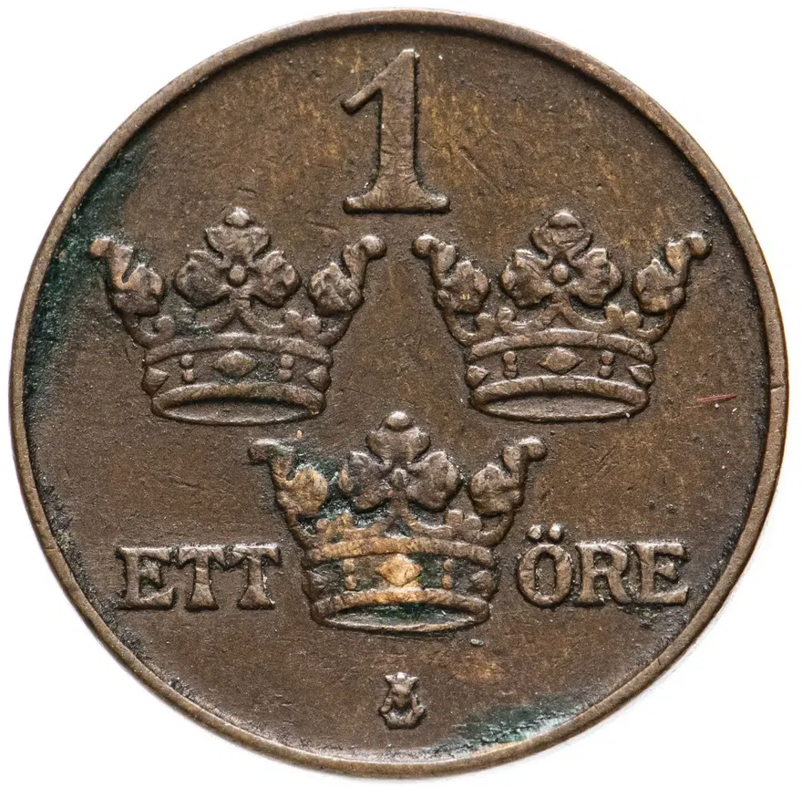 Швеция 1 эре (ore) 1914, аверс