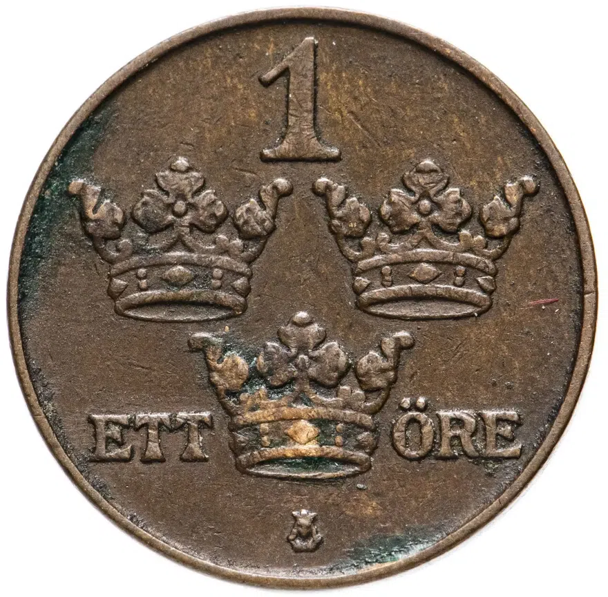Швеция 1 эре (ore) 1914, реверс