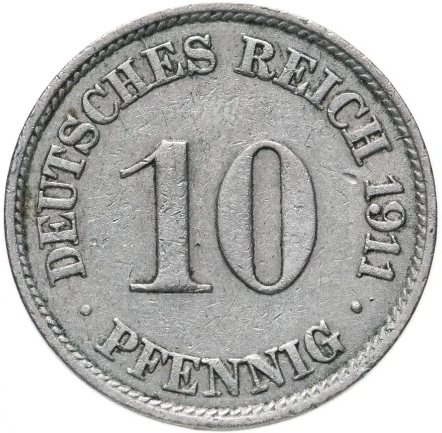 Германия 10 пфеннигов (pfennig) 1911 J знак монетного двора: "J" - Гамбург Германия