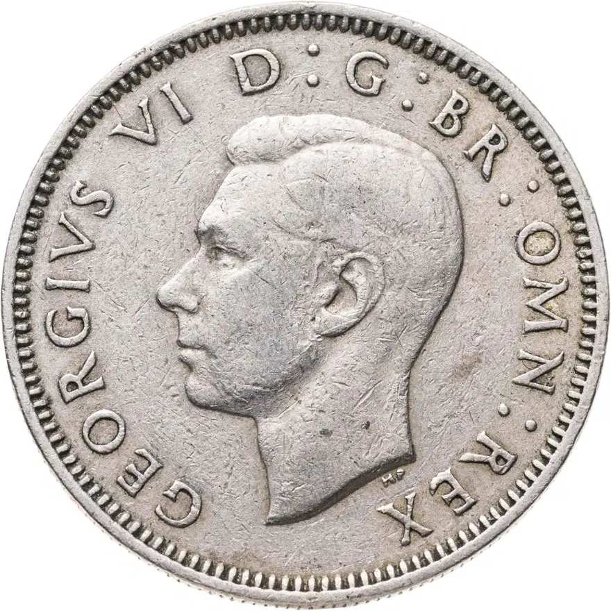 Великобритания 1 шиллинг (shilling) 1949  Английский шиллинг - лев, стоящий на короне, аверс