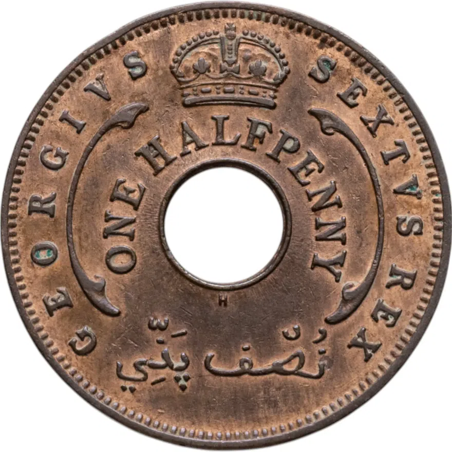 Британская Западная Африка 1 пенни (penny) 1952 знак монетного двора: "H" - Хитон, Бирмингем, реверс