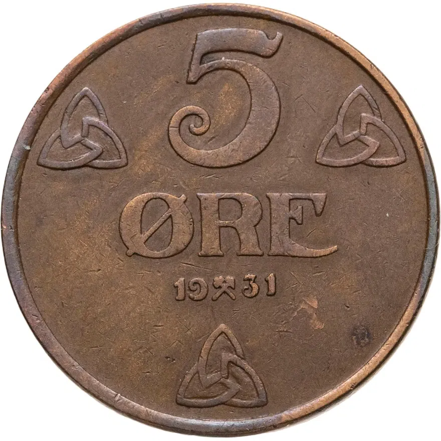 Норвегия 5 эре (ore) 1931, реверс