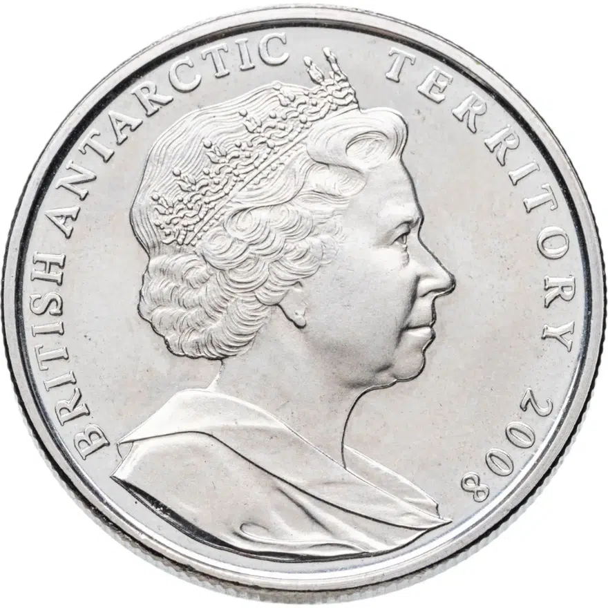 Британская антарктическая территория 2 фунта (pounds) 2008 "100 лет предоставлению патентного письма", аверс