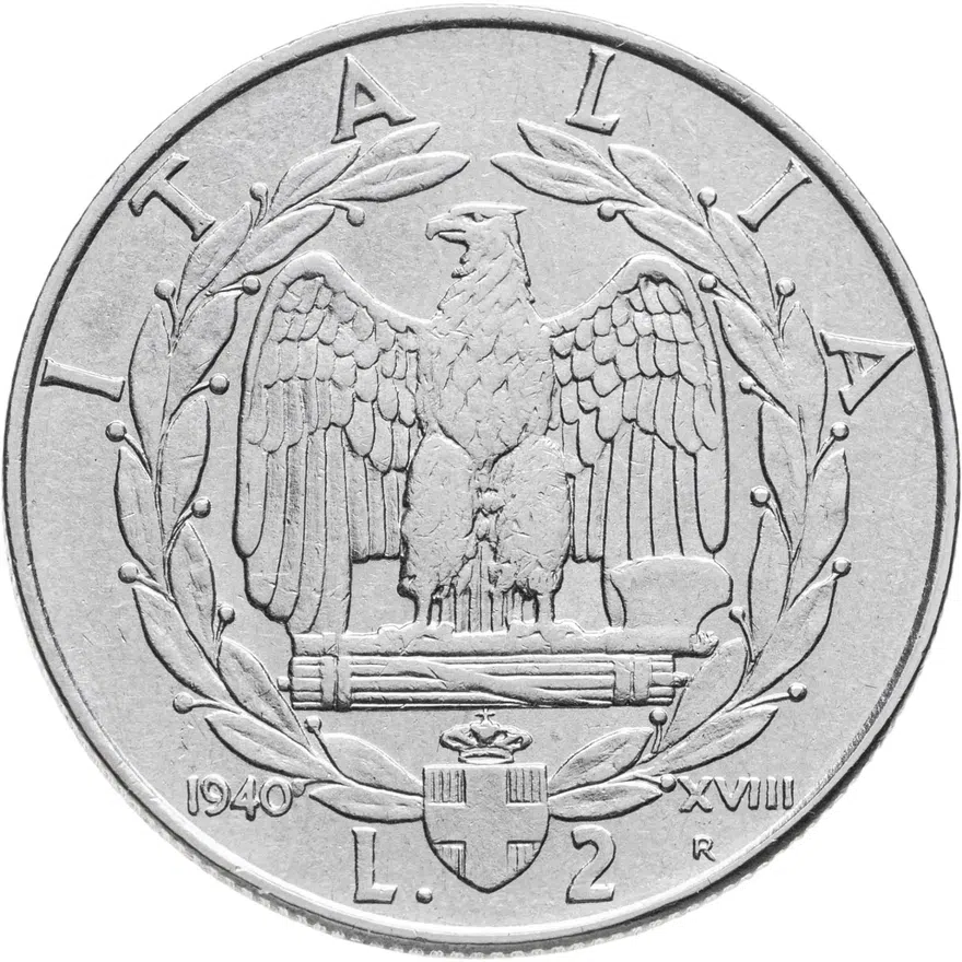 Италия 2 лиры (lire) 1940  Не магнетик