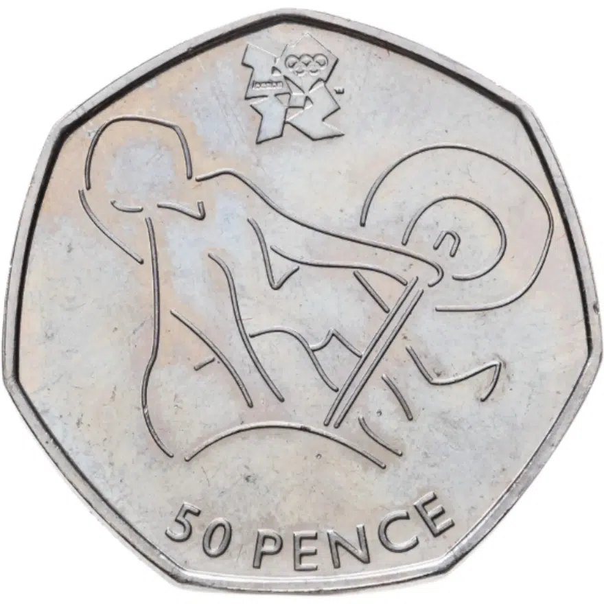Великобритания 50 пенсов (pence) 2011  XXX летние Олимпийские Игры, Лондон 2012 - Тяжёлая атлетика, аверс