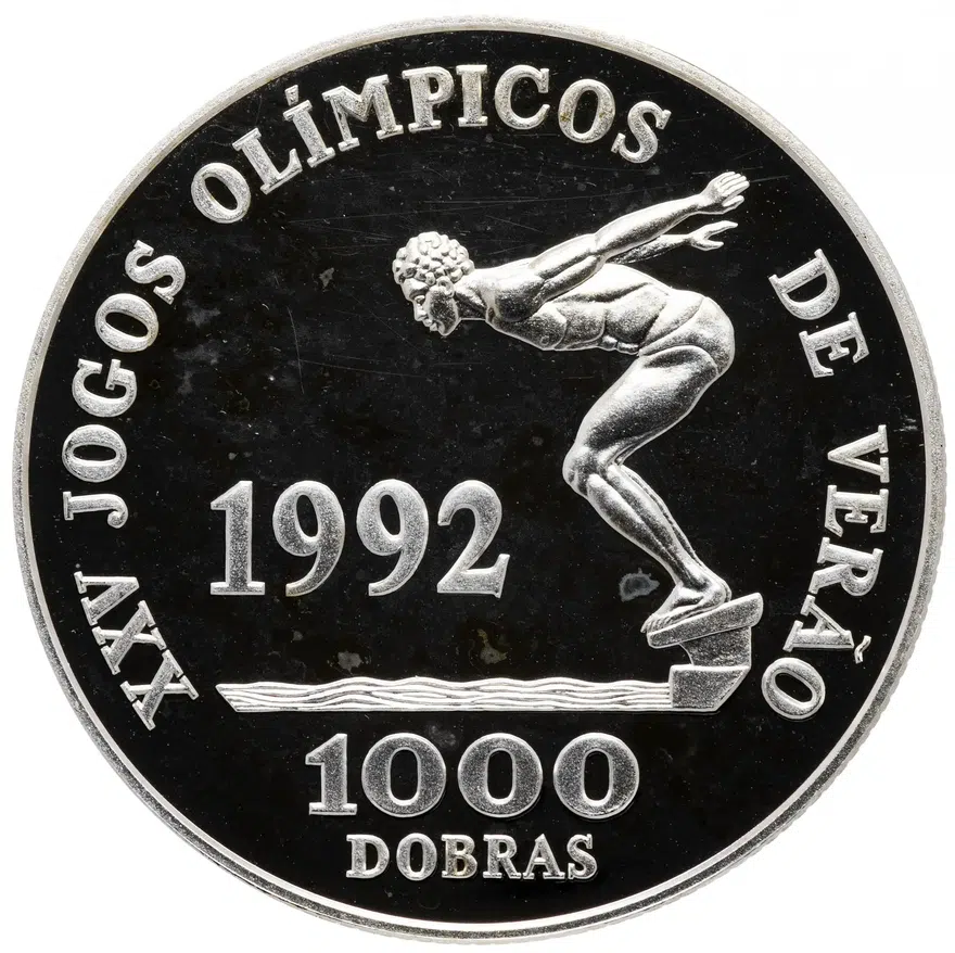 Сан-Томе и Принсипи 1000 добр (dobras) 1990 "XXV летние Олимпийские Игры, Барселона 1992 - Плавание", реверс