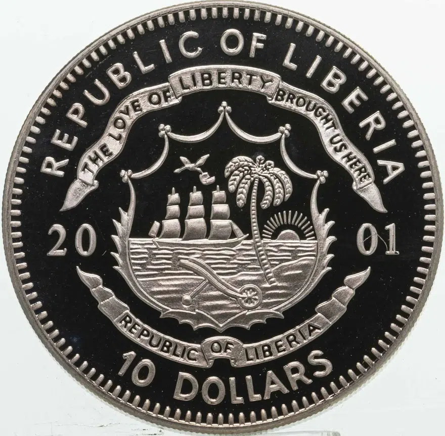 Либерия 10 долларов (dollars) 2001  Мгновения свободы - Венгерская война за независимость, реверс