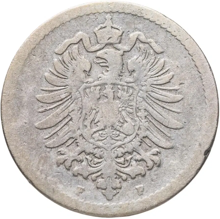 Германия 5 пфеннигов (pfennig) 1876 F  знак монетного двора: "F" - Штутгарт, реверс
