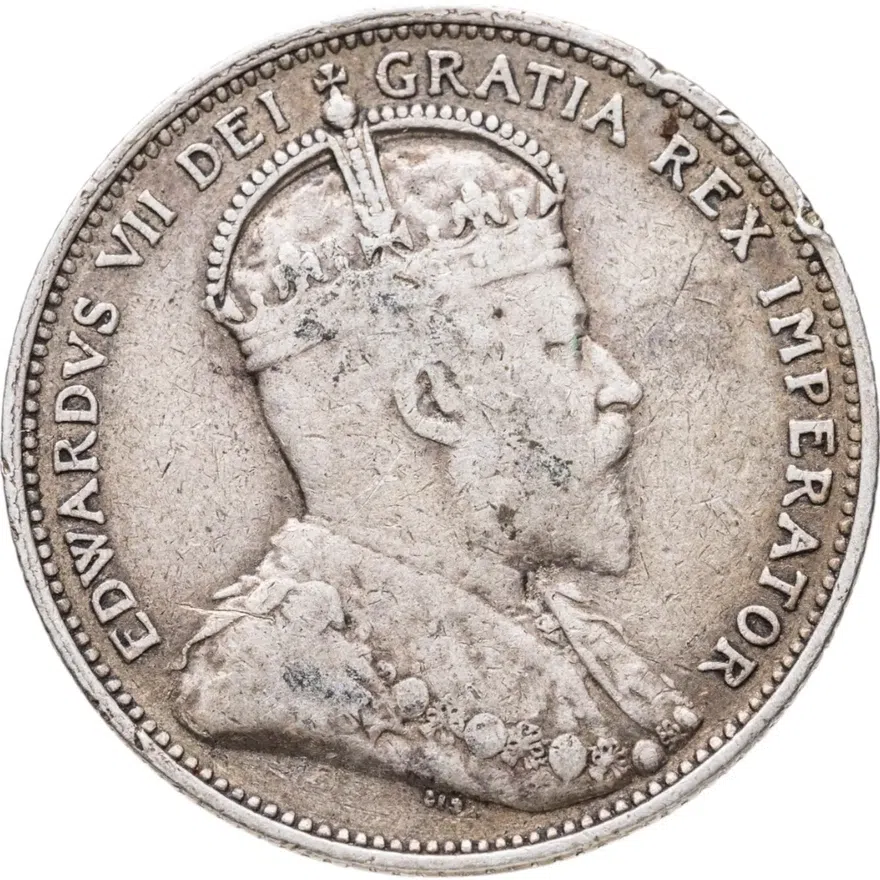 Канада 25 центов (квотер, cents) 1910, реверс